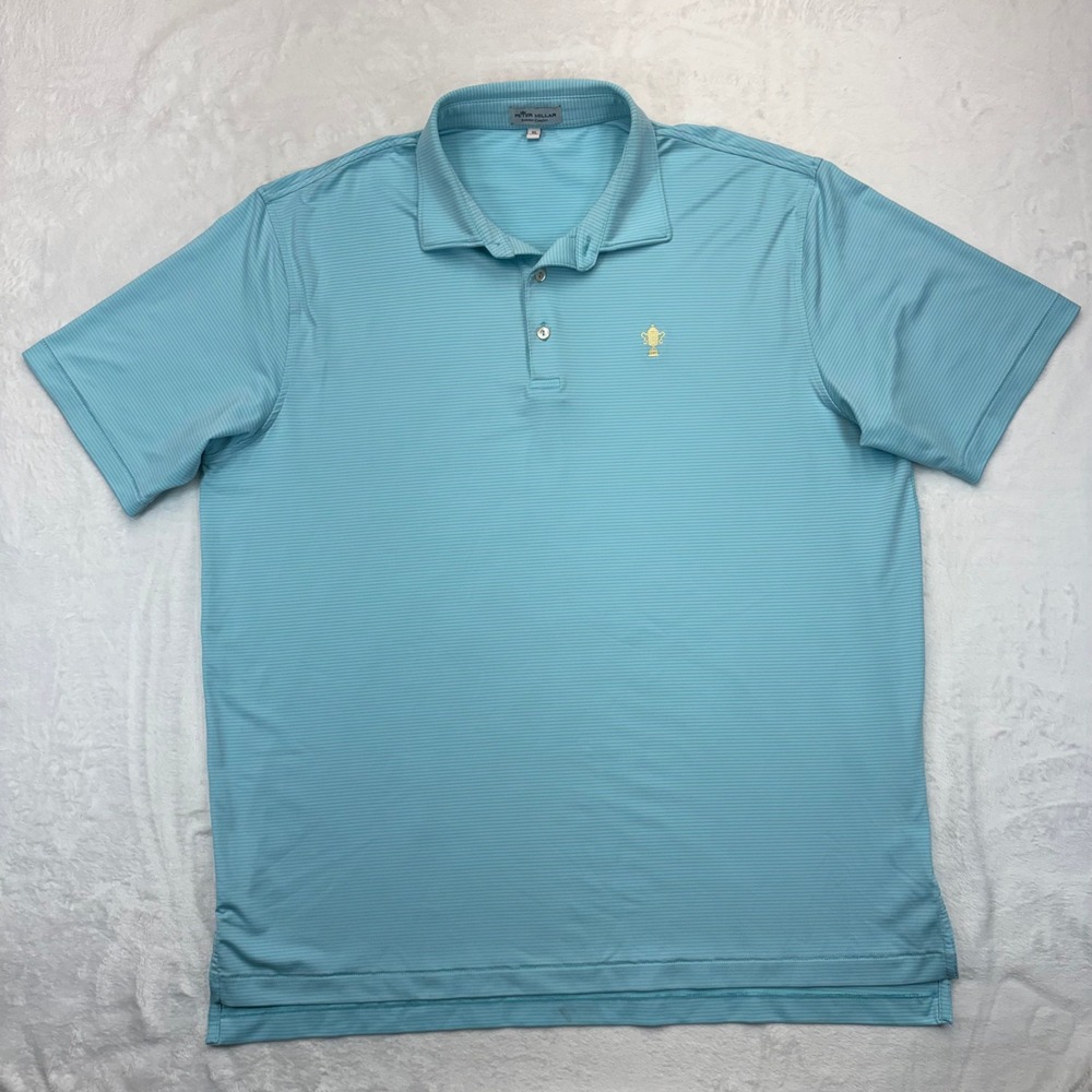 Peter Millar Summer Comfort Polo Shirt Mens XL Blue Micro Stripe Golf Trophy